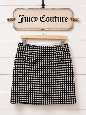 Juicy Couture Navy & Cream Polka Dot Mini Skirt wool blend  Size 4